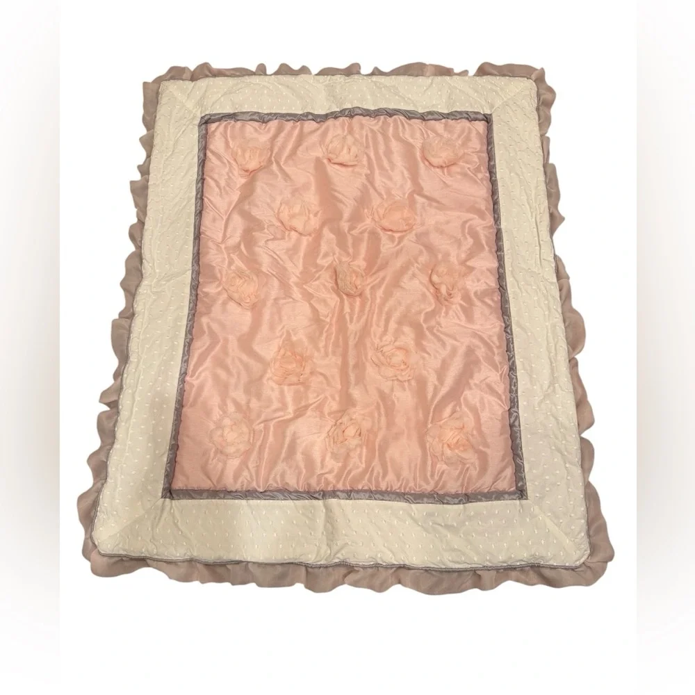 THE PEANUTSHELL ARIANNA PINK GRAY ELEGANT NURSERY BABY CRIB QUILT ONLY